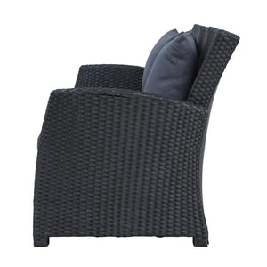 Outdoor Patio Furniture Set 4-Piece Conversation Set Black Wicker Furniture Sofa Set with Dark Grey Cushions
