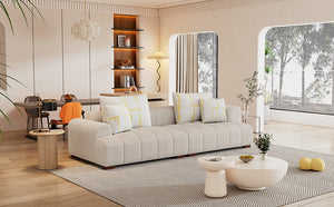103.9" Modern Couch Corduroy Fabric Comfy Sofa with Rubber Wood Legs,4Pillows,Beige.