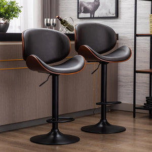 Set of 2 Adjustable Bar Stools ; Upholstered Swivel Barstool; Mix color PU Leather Barstools
