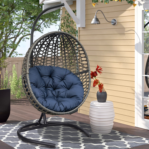 Wicker Basket Swing Chair;  Hanging Egg Chairs with Durable Stand and Waterproof Cushion for Outdoor Patio