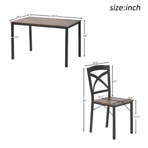 5-Piece Industrial Wooden Dining Set with Metal Frame and 4 Ergonomic Chairs