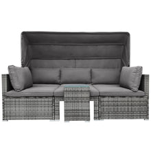 Load image into Gallery viewer, 5 Pieces Outdoor Sectional Patio Rattan Sofa Set Rattan Daybed ; PE Wicker Conversation Furniture Set w/ Canopy and Tempered Glass Side Table; Gray