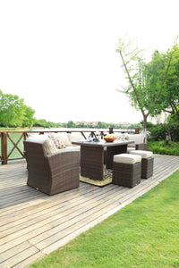 Direct Wicker 7 PCS Outdoor PE Rattan Wicker Sofa Rattan Patio Garden Furniture, With Wide Cabinet, Gray