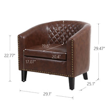 Load image into Gallery viewer, accent Barrel chair living room chair with nailheads and solid wood legs Brown pu leather
