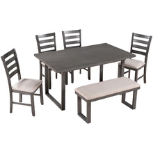 Load image into Gallery viewer, 6-Pieces Family Furniture, Solid Wood Dining Room Set with Rectangular Table &amp; 4 Chairs with Bench