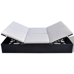 Double Sun Lounger with Cushion Poly Rattan Black