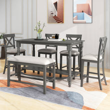 Load image into Gallery viewer, 6-Piece Counter Height Dining Table Set Table with Shelf 4 Chairs and Bench for Dining Room
