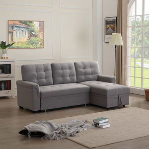 Linen Upholstered Sleeper Modular Sofa Bed Chaise Couch