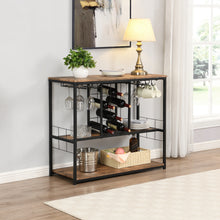 Load image into Gallery viewer, Industrial Wine Rack Table with Glass Holder, Wine Bar Cabinet with Storage