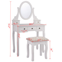 Load image into Gallery viewer, Makeup Desk Vanity Dressing Table Set W/ Round Mirror Stool 5 Storage Drawers