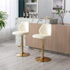 Swivel Bar Stools Chair Set of 2 Modern Adjustable Counter Height Bar Stools; Velvet Upholstered Stool with Tufted High Back &amp; Ring Pull for Kitchen ; Chrome Golden Base; Cream