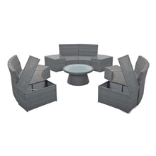 Load image into Gallery viewer, 10-Piece Outdoor Sectional Half Round Patio Rattan Sofa Set, PE Wicker Conversation Furniture Set for Free Combination, Light Gray