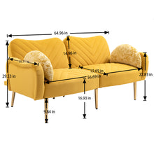 Load image into Gallery viewer, 65 in Mid Century Modern Velvet Love Seats Sofa with 2 Bolster Pillows, Loveseat Armrest