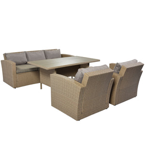 Outdoor Patio Furniture Set 4-Piece Conversation Set Wicker Furniture Sofa Set with Grey Cushions