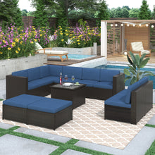 Load image into Gallery viewer, 9 Piece Rattan Sectional Seating Group with Cushions and Ottoman, Patio Furniture Sets, Outdoor Wicker Sectional