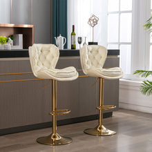 Load image into Gallery viewer, Set of 2 Bar Stools,with Chrome Footrest and Base Swivel Height Adjustable Mechanical Lifting Velvet + Golden Leg Simple Bar Stool-cream