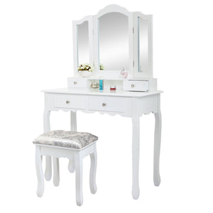 Four-drawing three-mirror dressing table-white