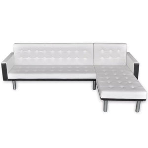L-shaped Sofa Bed Artificial Leather White and Black