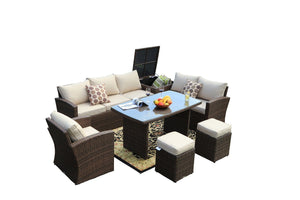 Direct Wicker 7 PCS Outdoor PE Rattan Wicker Sofa Rattan Patio Garden Furniture, With Wide Cabinet, Gray