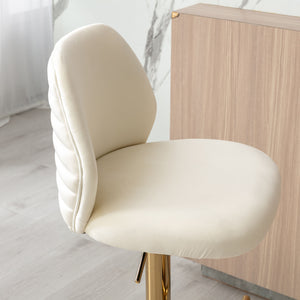Swivel Bar Stools Chair Set of 2 Modern Adjustable Counter Height Bar Stools; Velvet Upholstered Stool with Tufted High Back &amp; Ring Pull for Kitchen ; Chrome Golden Base; Cream