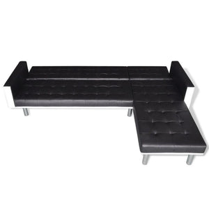 L-shaped Sofa Bed Artificial Leather Black and White