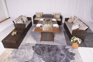 7 PCS  Patio Conversational Sofa Set With Gas Firepit And Ice Container.
