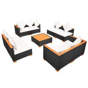 9 Piece Garden Lounge Set with Cushions Poly Rattan Black {2Left Only }