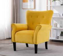 Load image into Gallery viewer, Stylish Living Room Furniture 1pc Accent Chair Yellow Fabric Button-Tufted Back Rolled-Arms Black Legs Modern Design Furniture