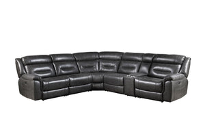 Sectional Sofa (Power Motion); Gray Leather-Aire (1Set/6Ctn) 54810