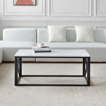 Load image into Gallery viewer, Modern Sturdy rectangle coffee table,Black metal frame with marble color top-43.3&quot;