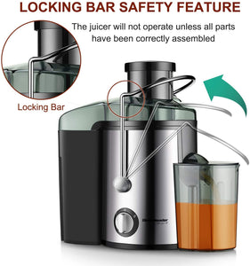 Juicer Juice Extractor, Homeleader Stainless Steel Centrifugal Juicer with 3'' Wide Mouth, for Fruits and Vegetables, BPA-FREE