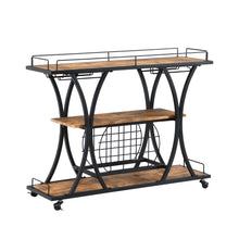 Load image into Gallery viewer, Industrial Black Bar Serving Cart for home with Wine Rack and Glass Holder, 3-tier Shelves, Metal Frame