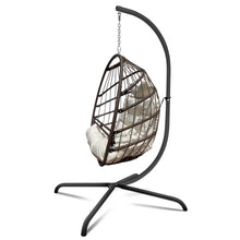 Load image into Gallery viewer, Swing Egg Chair with Stand Indoor Outdoor, UV Resistant Cushion Hanging Chair with Guardrail and Cup Holder, Anti-Rust Foldable Aluminum Frame Hammock Chair, 350lbs Capacity for Porch Backyard