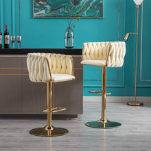 Load image into Gallery viewer, Set of 2 Bar Stools,with Chrome Footrest and Base Swivel Height Adjustable Mechanical Lifting Velvet + Golden Leg Simple Bar Stoo,Ivory