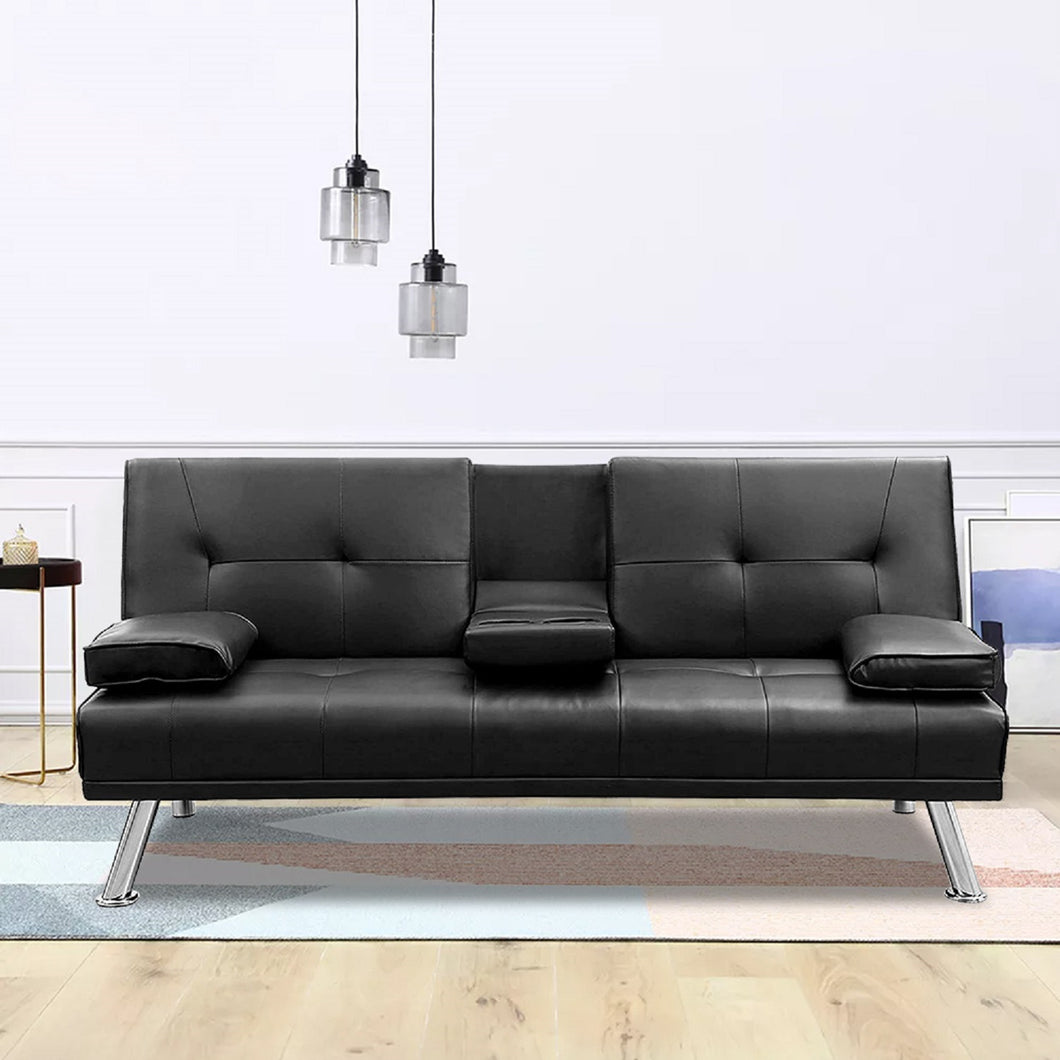 Sofa Bed; Modern Faux Leather Convertible Folding Lounge Sofa for Charming Black.