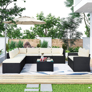 9-piece Outdoor Patio Sofa Set Backyard, Porch and Poolside, Gray wicker