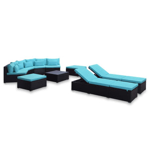 9 Piece Garden Lounge Set with Cushions Poly Rattan Blue