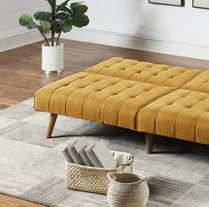 Mustard Color Modern Convertible Sofa 1pc Set Couch Polyfiber Plush Tufted Cushion Sofa Living Room Furniture Wooden Legs