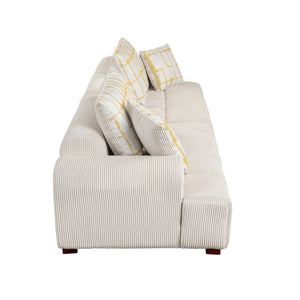 103.9" Modern Couch Corduroy Fabric Comfy Sofa with Rubber Wood Legs, 4 Pillows for Living Room, Bedroom, Office, Beige