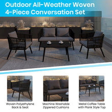 Load image into Gallery viewer, Kierra All-Weather 4-Piece Woven Conversation Set with Zippered Removable Cushions &amp; Metal Coffee Table