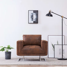 Load image into Gallery viewer, Cube Armchair Brown Faux Suede Leather