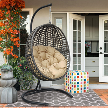 Load image into Gallery viewer, Wicker Basket Swing Chair;  Hanging Egg Chairs with Durable Stand and Waterproof Cushion for Outdoor Patio