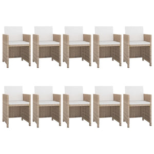 11 Piece Patio Dining Set with Cushions Poly Rattan Beige