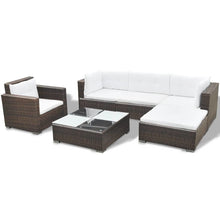 Load image into Gallery viewer, 6 Piece Garden Lounge Set with Cushions Poly Rattan Brown