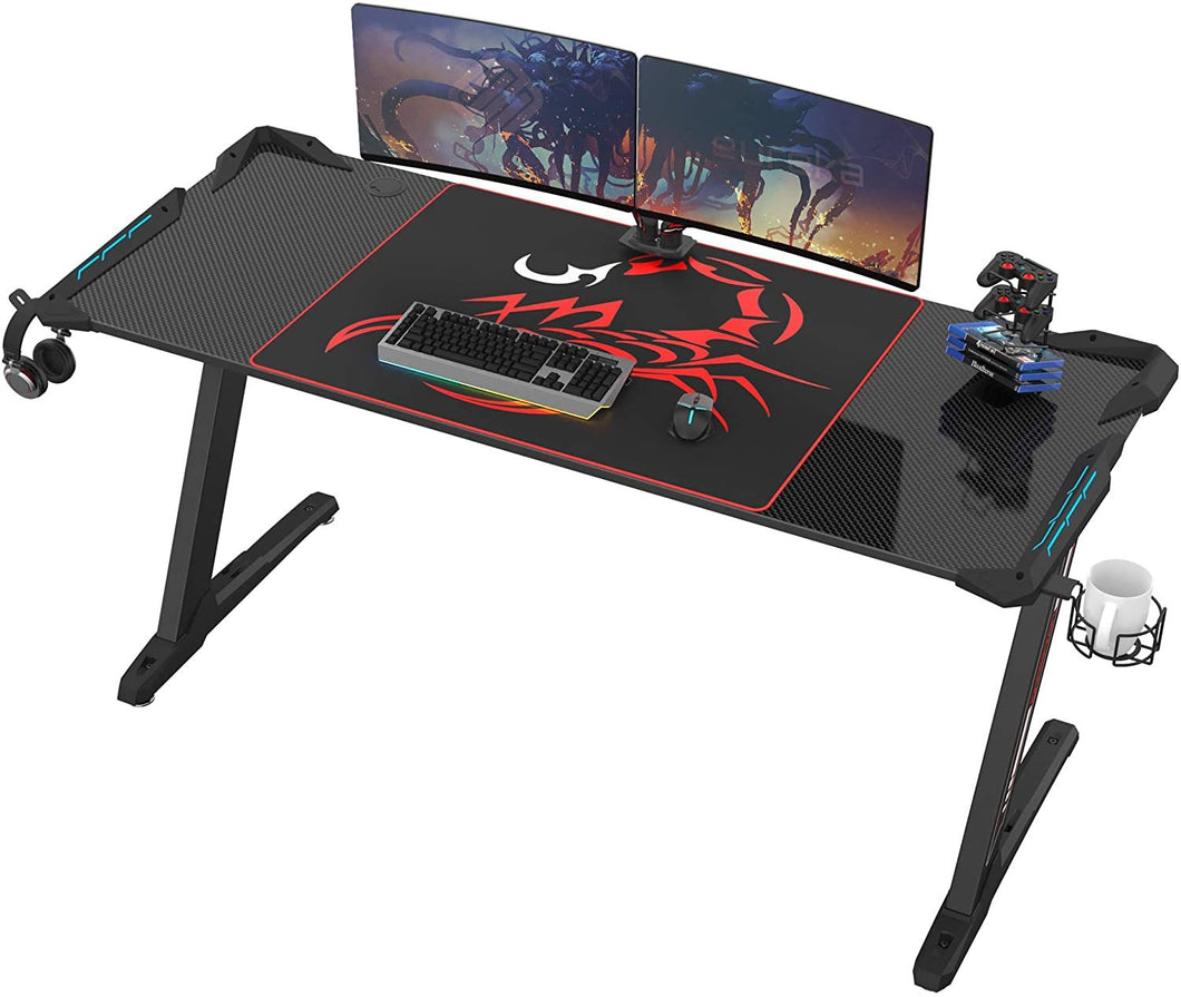 EUREKA ERGONOMIC Z60 Gaming Desk 60 inch Computer Desk Z Shaped Large PC Tables with RGB LED Lights Mouse Pad for E-Sport Racing Gamer Pro Home Office