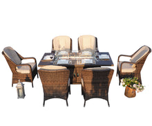 Load image into Gallery viewer, Elegant PE Wicker and Aluminium Patio Dining Sets with Fire Pit Table and Standard Dining Chair