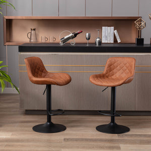 Set of 2 Bar Stools,with Black Footrest and Base Swivel Height Adjustable .