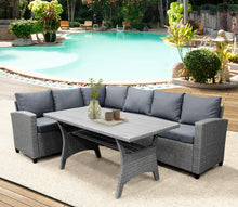Load image into Gallery viewer, Patio Outdoor Furniture PE Rattan Wicker Conversation Set All-Weather Sectional Sofa Set with Table &amp; Soft Cushions (Grey)