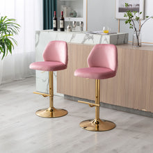 Load image into Gallery viewer, Swivel Bar Stools Chair Set of 2 Modern Adjustable Counter Height Bar Stools; Velvet Upholstered Stool with Tufted High Back &amp; Ring Pull for Kitchen ; Chrome Golden Base; Pink