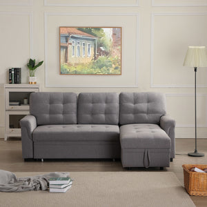 Linen Upholstered Sleeper Modular Sofa Bed Chaise Couch